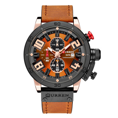 

CURREN 8312 Watch Quartz Men Gentlemen Brand Leather Daily Waterproof Calendar Round Dial Wrist Fashion Business Stopwatch