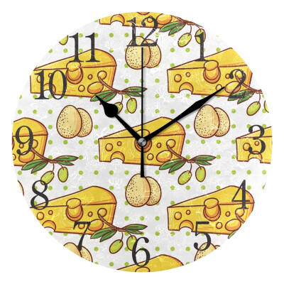 

Wall Clock Arabic Numerals Design Cheese Egg And Olive Round