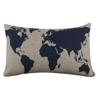 

UpperX black Linen World map blue decorative pillowcase pillowcase