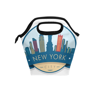 

Lunch Bag NEW YORK Building Tote Travel Picnic Insulated Handbags Portable Zipper Lunch Bag Box