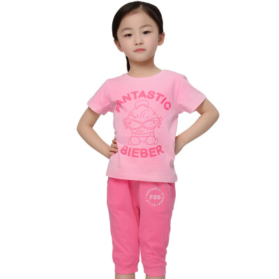 

Yu Zhaolin YUZHAOLIN Girls T-Shirt Children's Short Sleeve Pants Set M416602 Fluorescent Man Rose 110