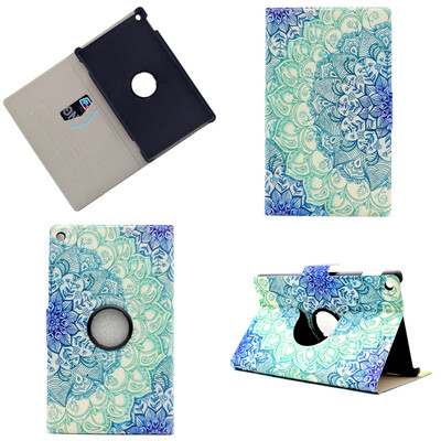 

Blue Flower Style 360 Rotating Flip Cover with Stand Function and Credit Card Slot for Amazon Kindle Fire HD 8 2016
