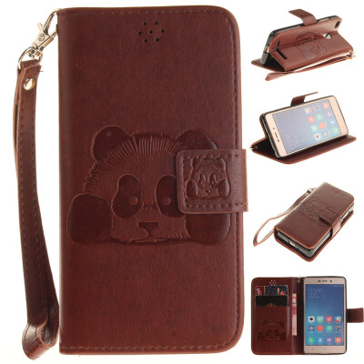 

Brown Panda Style Embossing Classic Flip Cover with Stand Function and Credit Card Slot for XIAOMI RedMi 3s