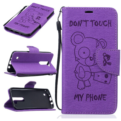 

Purple Bear Style Embossing Classic Flip Cover with Stand Function and Credit Card Slot for LG K7/K8