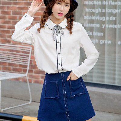 

Longyue Women Korean Fashion Wild Bowknot Chiffon Long Sleeve Shirt LWCC172414 White L