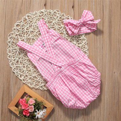 

US Seller Infant Baby Girls Clothes Checks Romper Jumpsuit Bodysuit Outfits Set