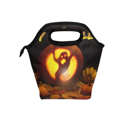 

Insulated Lunch Tote Bag Halloween Pumpkin Travel Picnic Lunch Handbags Portable Zipper Lunch Bag Box