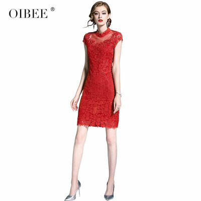 

OIBEE2018 new ladies dress summer fashion embroidered dress lace skirt