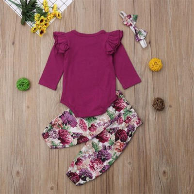 

Newborn Toddler Baby Girl Tops T shirt Floral Pants Headband Outfit Clothes Set