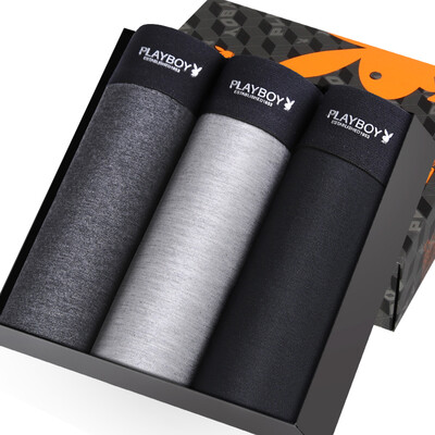 

Playboy men&39s underwear flat pants pants skirt men&39s underwear sexy four-legged trousers 3 gift box black&white flower gray gray suit combination installed XXL