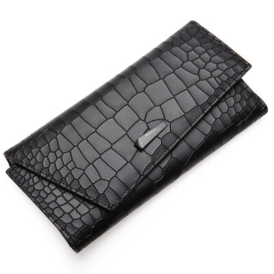 

Red Valley HONGU lady wallet crocodile pattern leather long three fold multi-card wallet female hand bag H10495108 in the gray