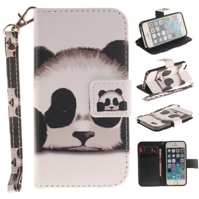 

Panda Design PU Leather Flip Cover Wallet Card Holder Case for IPHONE 55S5SE