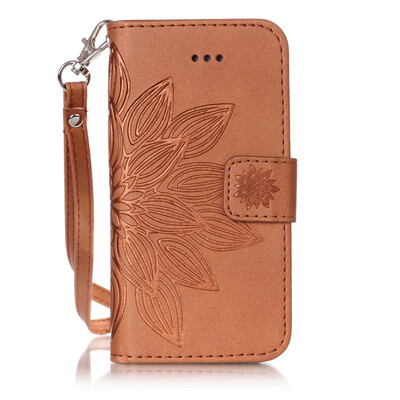 

Brown Flower Design PU Leather Flip Cover Wallet Card Holder Case for IPHONE 5S