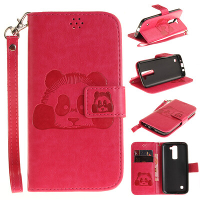 

Rose Panda Style Embossing Classic Flip Cover with Stand Function and Credit Card Slot for LG K8