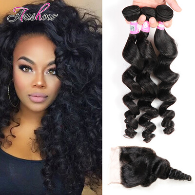 

Aushow Hair Products Malaysian Virgin Hair With Closure Malaysian Loose Wave Lace Closure With Hair Bundles Malaysian Virgin Hair