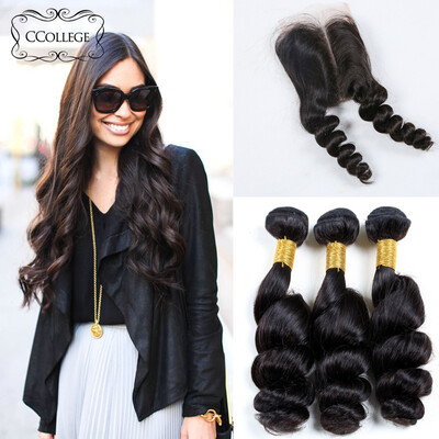 

Ccollege Hair 3 Bundles Loose Wave Human Hair With Closure 100% Человеческие волосы Кружева Закрытие Мокрые и волнистые Малайзийские волосы Закрытие