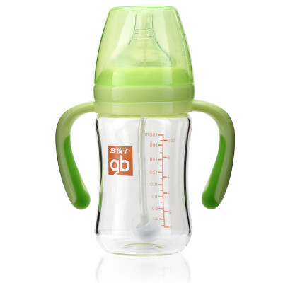 

Gb good child breast milk real wide-bore grip straw glass bottle 180ml powder green