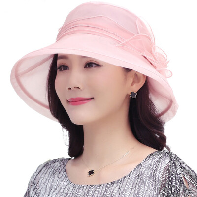 

Lan Shiyu M0550 shade female hat silk summer Korean version of sunscreen big along the mulberry silk hat sun hat sweet powder