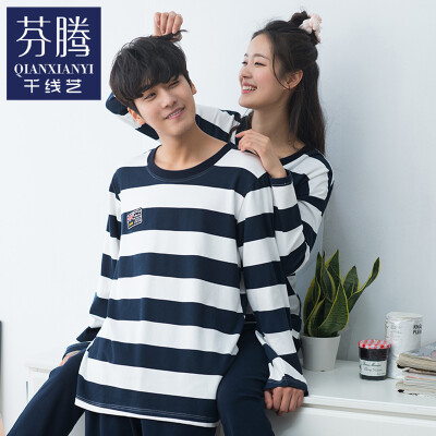 

Jingdong supermarket 2017 spring couple pajamas long-sleeved trousers men and women Korean regular home service uniforms suit Q563105 blue - female  code