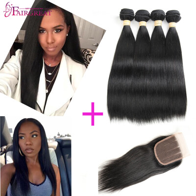 

Fairgreat Hair With Closure Brazilian Virgin Hair With Closure Virgin Straight Hair 4Bundles With Closure Good Cheap Weave