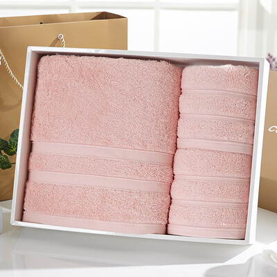 

Covator towel gift box plain thick European style terry cotton towel bath towel suit gift box 1 bath 2 side three sets of