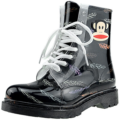 

PaulFrank mouth monkey rain boots fashion boots in the tube Martin water shoes PF1005 black 36