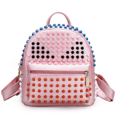 

Snowman (XUEMAN) new casual wild ladies backpack Korean version hit color rivets small monster shoulder bag 0608 pink