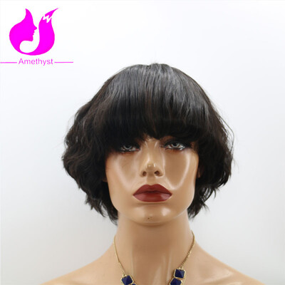 

Amethyst 2017 Fashion Pixie Cut Wigs 8A Grade Machine Made  Lace Human Hair Wig