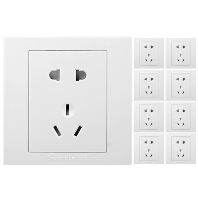 

Feidiao feidiao switch socket panel five hole socket power wall socket 10 Package 86 A6 dimension square ya white