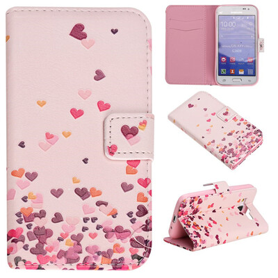 

Pink Heart Design PU Leather Flip Cover Wallet Card Holder Case for SAMSUNG GALAXY CORE Prime G360