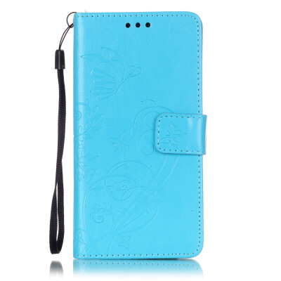 

Blue Flower Design PU Leather Flip Cover Wallet Card Holder Case for HUAWEI P9