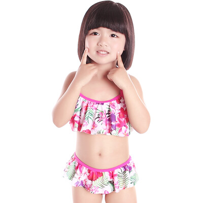 

EZI children split two sets of cute princess swimsuit girl swimsuit white leaf flower 100cm Ezi11052