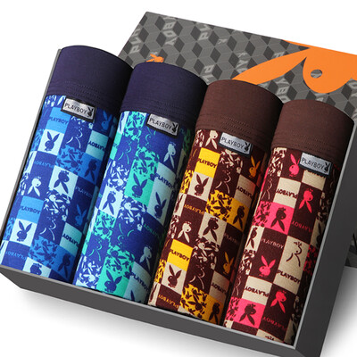 

Playboy PLAYBOY 5283 Men&39s underwear Men&39s flat pants in the waist four pants elastic stretch shorts 4 gift box multi-color XL