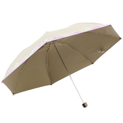 

Paradise umbrella UPF50 matte velvet silk color printing double color flower three fold pencil sunny umbrella umbrella champagne 30069ELCJ