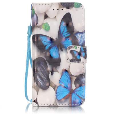 

Blue Butterfly Design PU Leather Flip Cover Wallet Card Holder Case for IPHONE 6