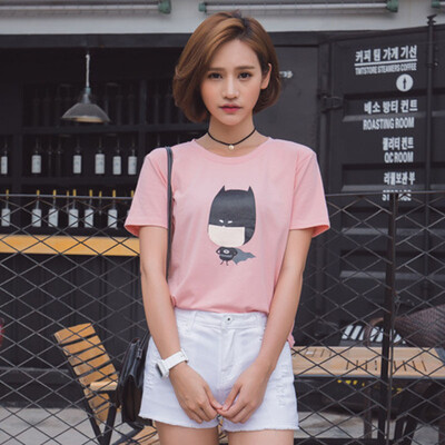 

Longyue Women' Cartoon Batman Short Sleeve T-shirt Slim Tunic LWTD173208 Pink