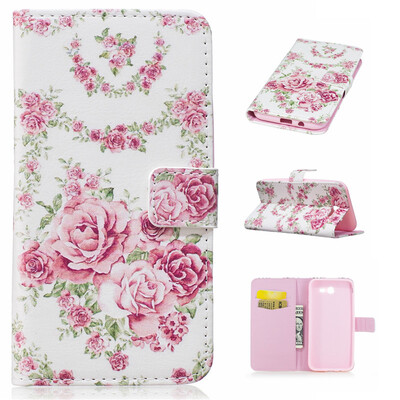 

Pink Rose Design PU Leather Flip Cover Wallet Card Holder Case for Samsung Galaxy J3 2017J311