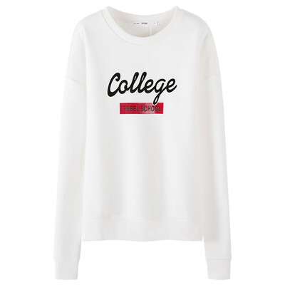 

Semir Women&39s round necked head letters printed flocking straight long-sleeved T-shirt Korean version of the tide 12416160003 the white XL