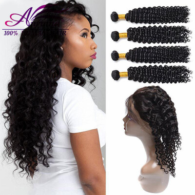 

Discount 360 Lace Frontal Closure With Bundles Brazilian Deep Wave Curly Human Hair With Frontal 360 Frontal Band With Bundles