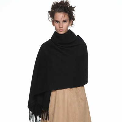 

Early loading TRUE HER autumn&winter scarf ladies wool vegan color European&American fashion warm thickening large shawl dual-use gift box dark night black