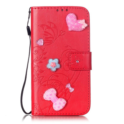 

Red Flower Design PU Leather Flip Cover Wallet Card Holder Case for HTC 626
