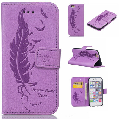 

Purple Plumes and birds Embossed PU Leather Wallet Case Classic Flip Cover with Stand Function and Credit Card Slot for IPHONE 6/6