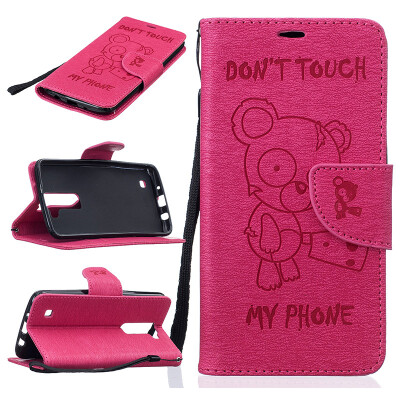 

Rose red Bear Style Embossing Classic Flip Cover with Stand Function and Credit Card Slot for LG K7/K8