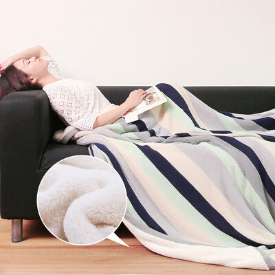 

Cotton pad cotton blanket was blanket line blanket blanket cotton knit blanket office nap napping sofa cushion red&blue stripes 127 153cm