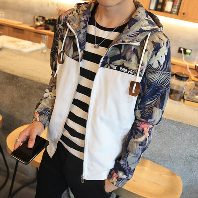 

Longyue Мужчины Корейский Цвет Цветочные Сшивание Куртка Повседневная куртка Тонкий мужской с капюшоном куртка LMGXJK1656 Хаки XXXL