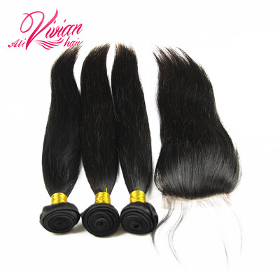 

8A Lace Closure With Bundles Brazilian Virgin Hair Straight With Closure Human Hair Lace closure Bundles Weave Free Part