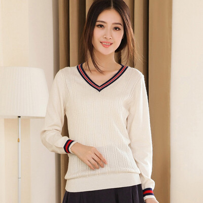 

MAZOE British Academy Wind V-Neck Flower Fashion Sweater Sweater Z1126 White