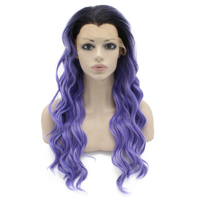 

Iwona Synthetic Hair Lace Front Long Wavy Ombre Black Violet Purple Two Tone Wig