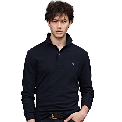 

DANCING WOLVES Men Lapel Collar Long Sleeve T-shirt