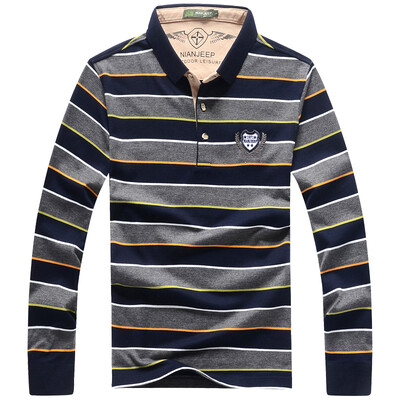 

NIAN JEEP T Shirt Men Casual Cotton Long Sleeve Stripe Shirt